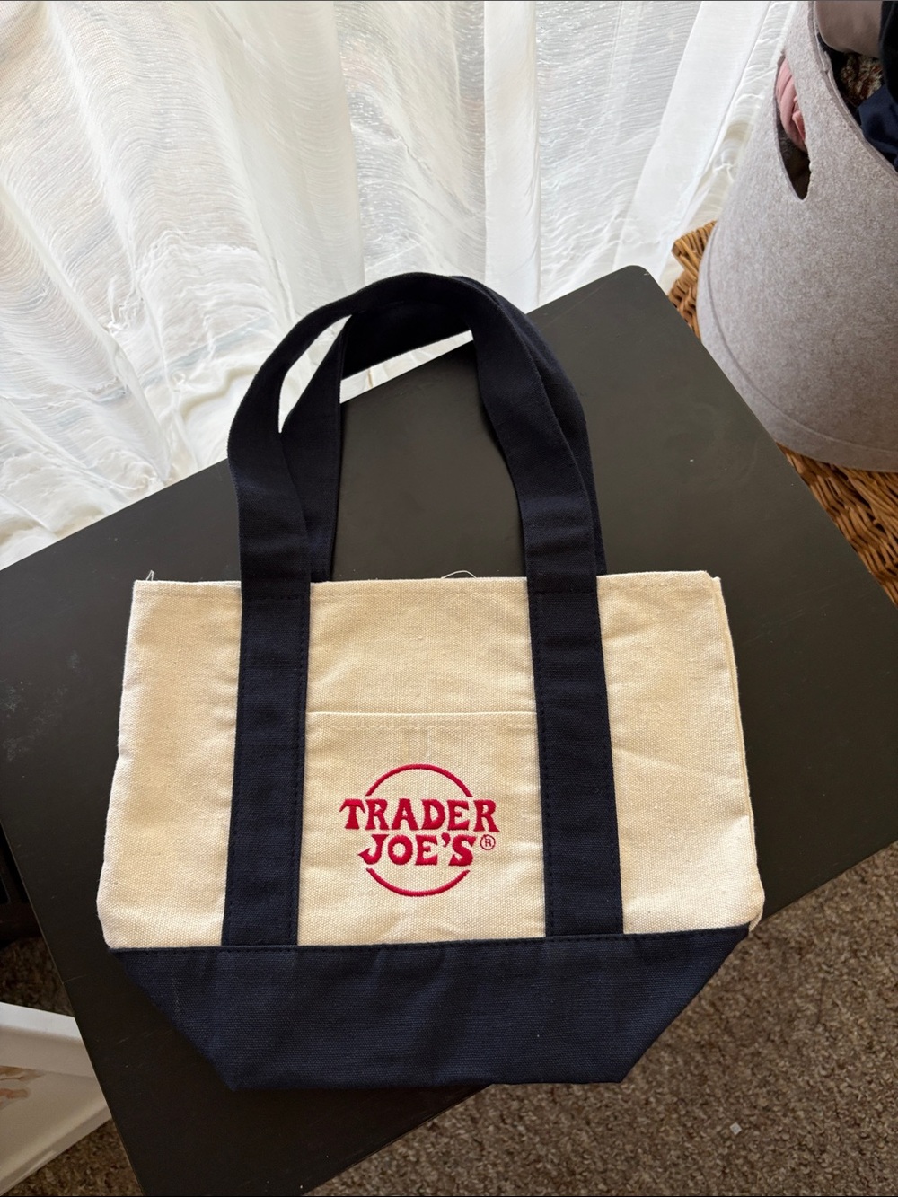 Cream and Black Canvas Tote Bag Mini Trader Joe’s